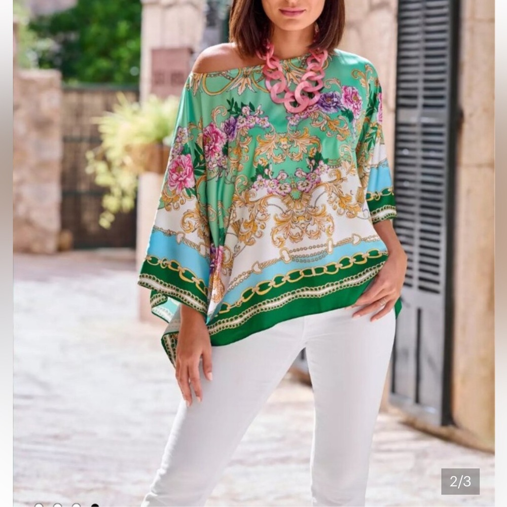 Boston proper, boxy cropped kimono style, boho printed topaz - Picture 2 of 3